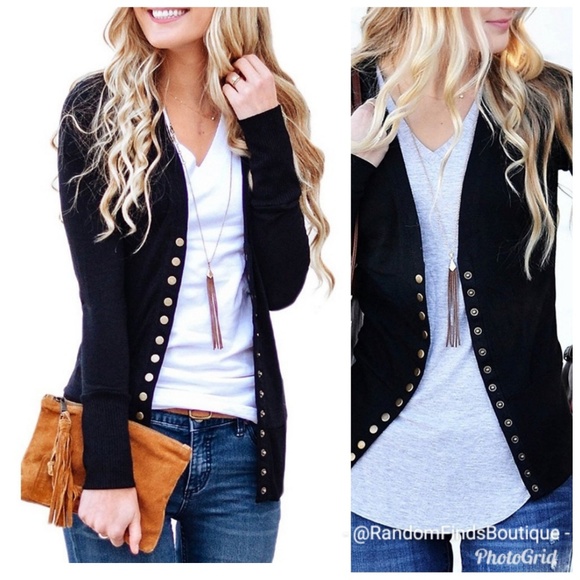 Sweaters - Black SNAP BUTTON CARDIGAN WITH RIBBED DETAIL